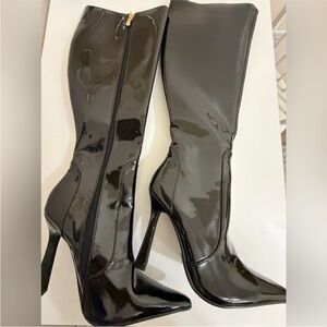 Black Patent Leather Knee-High Boots